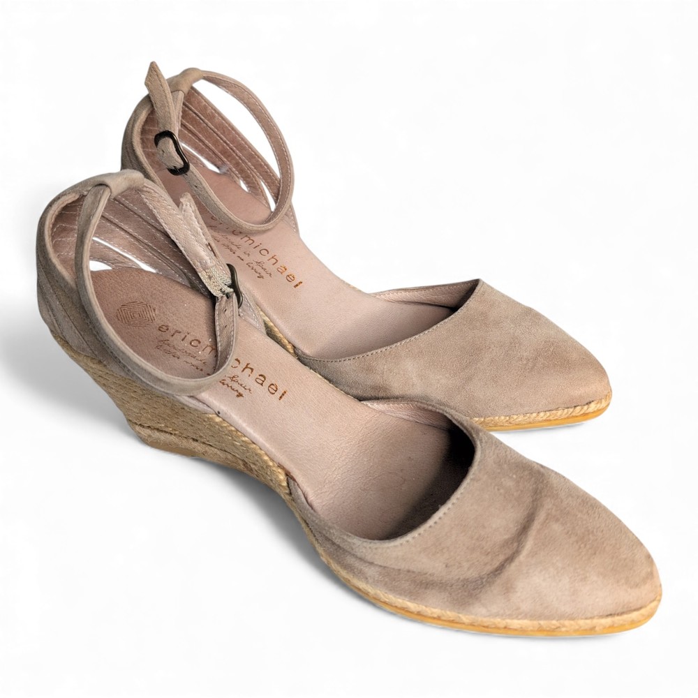 Eric Michael Tan Suede Espadrille Wedge Heels Size 9.5